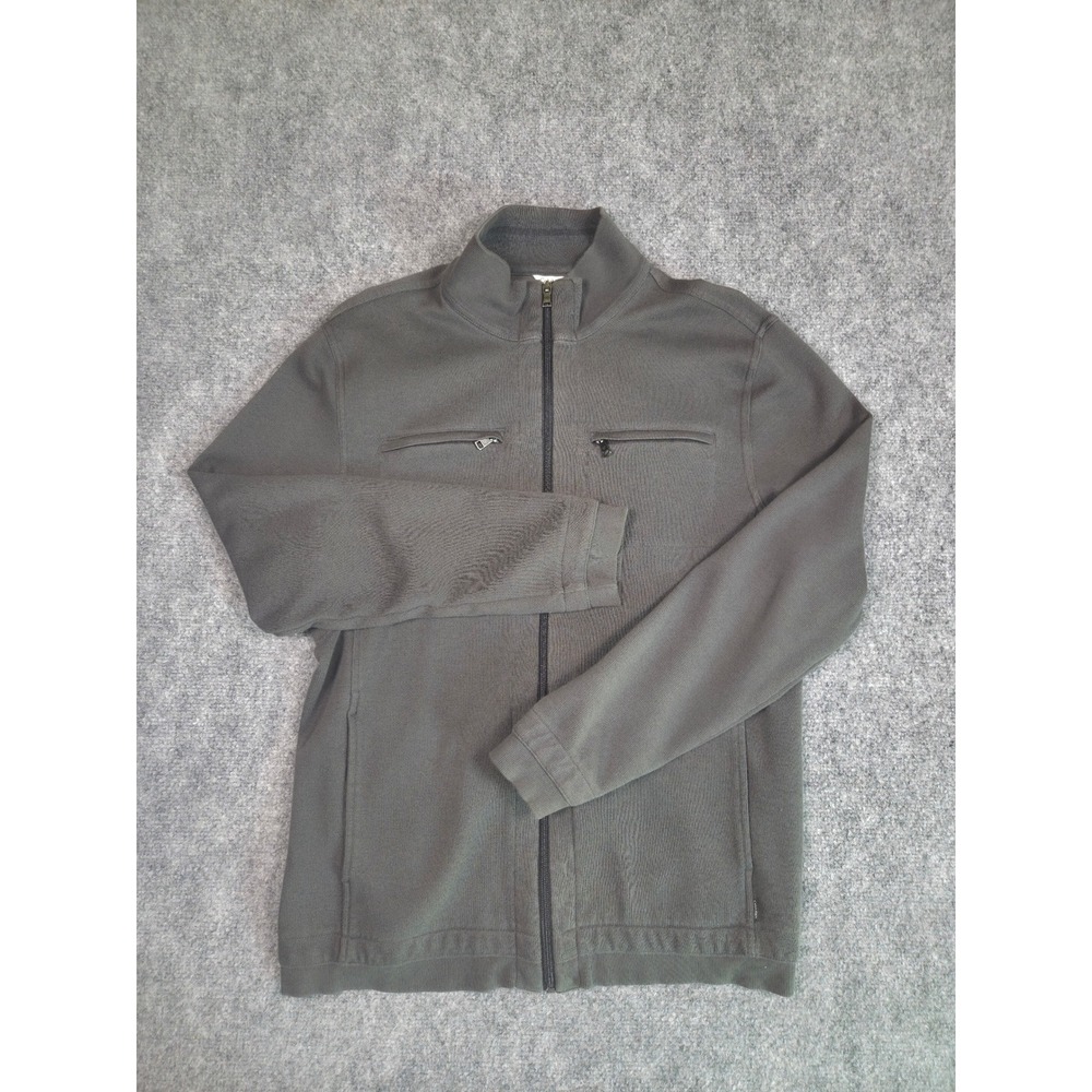 Calvin Klein Full Zip Sweater Mens Large Gray Cotton Mock Neck Zipper Pockets